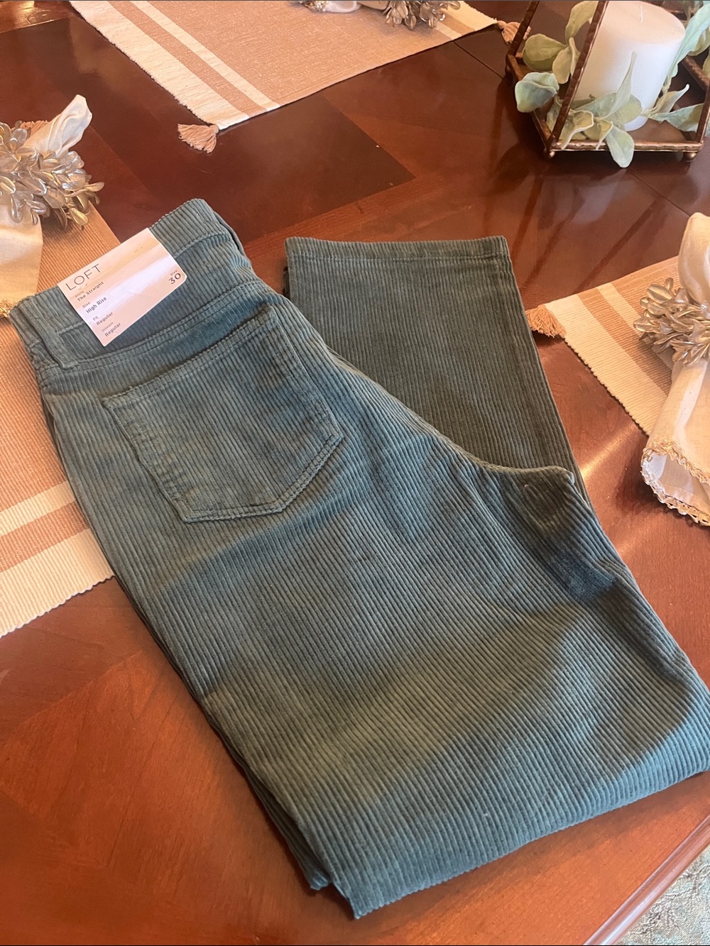LOFT Women's Wide-Leg Corduroy Jeans in Teal Green
